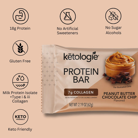 Peanut Butter Chocolate Chip - Collagen Protein Bars (12 x 62g Bars)