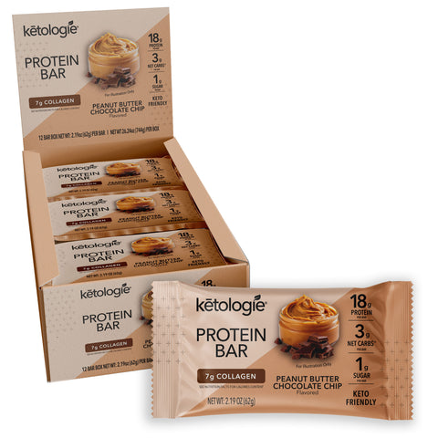 Peanut Butter Chocolate Chip - Collagen Protein Bars (12 x 62g Bars)