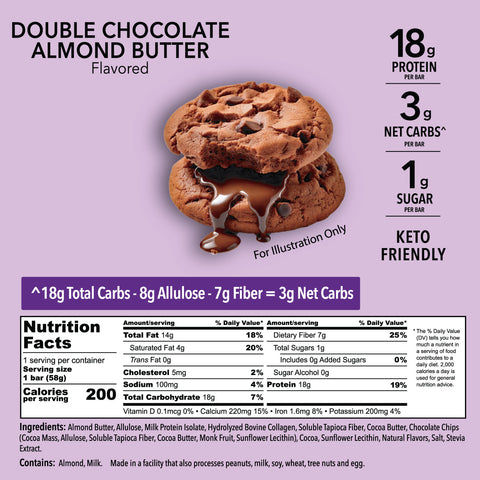 Double Chocolate Almond Butter - Collagen Protein Bars (12 x 58g Bars) Returning Soon