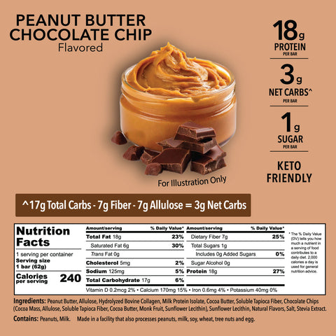 Peanut Butter Chocolate Chip - Collagen Protein Bars (12 x 62g Bars)